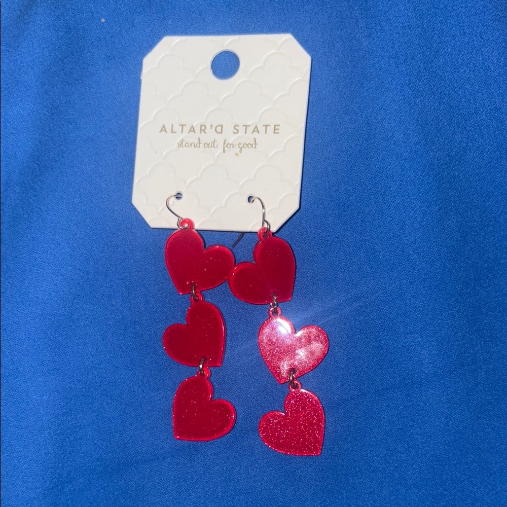 Altar'd State Vibrant Red Heart Dangle Earrings NWT